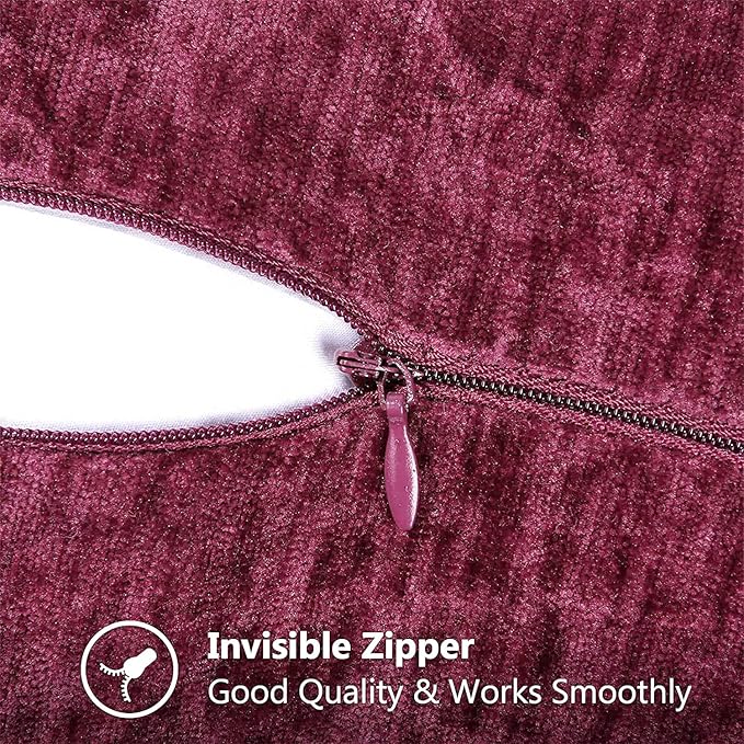 decorUhome Christmas Chenille Soft Throw Pillow Covers 12x20 Set of 2, Lumbar Velvet Farmhouse Neutral Decorative Euro Pillow Covers with Stitched Edge for Couch Sofa Bed Home Decor, Rhododendron