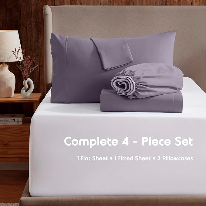 Nestl Extra Deep Twin XL Sheet Set - 4 Piece Breathable & Cooling Sheets - Hotel Luxury Bedding Set w/18-24 Inch Deep Pockets - Easy & Secure Fit - Super Soft, Wrinkle Free & Comfy - Grayish Purple