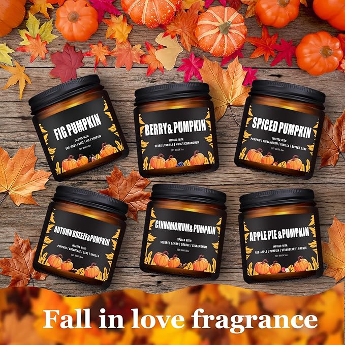 Fall Candles Set/6Pack Pumpkin Scented Candles for Home Decor,Halloween,Autumn Candle Scents of Berry,Sugar Lemon,Spiced Apple,Autumn’s Breeze,Cinnamon,FIG,Christmas Candle Gifts,Fall Gifts for Women