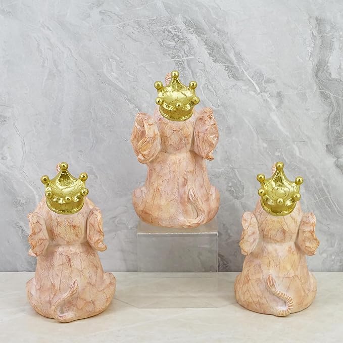 8-inch Resin Cartoon Three Hear-No, See-No, Speak-No Evil Stacked Elephants Collectible Statue Wood Grain Elephant Gift for Women, Boho Decor for Living Room