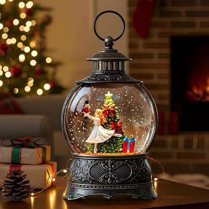 9.8" Christmas Snow Globe Water Lantern with Clara & Nutcracker Suite Scene Battery Operated or USB Powered Musical Lighted Holiday Decoration for Tabletop Display for Family and Friends