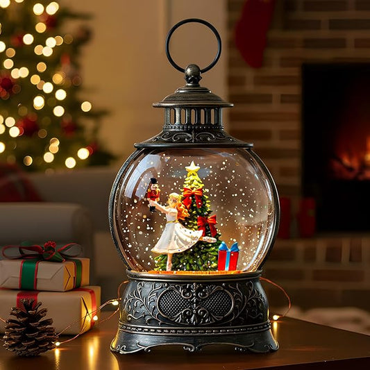9.8" Christmas Snow Globe Water Lantern with Clara & Nutcracker Suite Scene Battery Operated or USB Powered Musical Lighted Holiday Decoration for Tabletop Display for Family and Friends