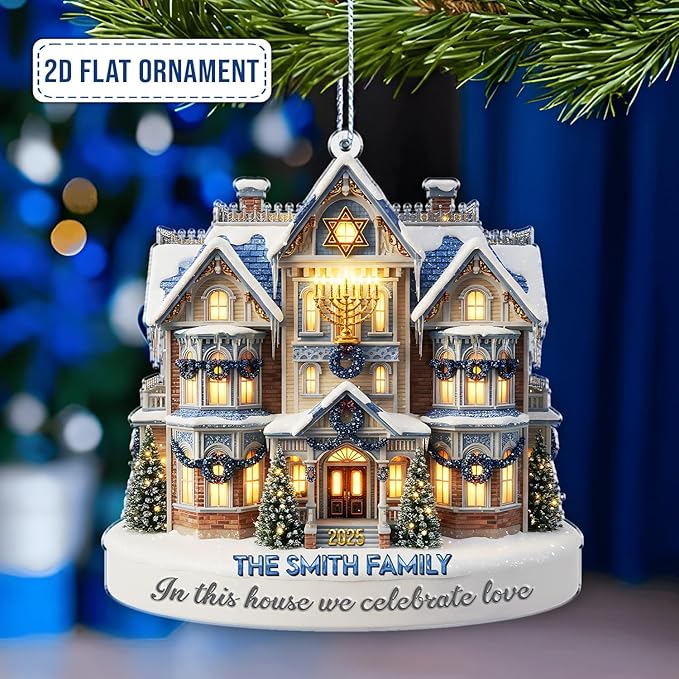Personalized Hanukkah Ornaments for Tree - House Warming Gifts New Home Ornament 2025, Custom 2D Family Christmas Ornaments, Merry Chrismukkah Jewish and Christian Gift