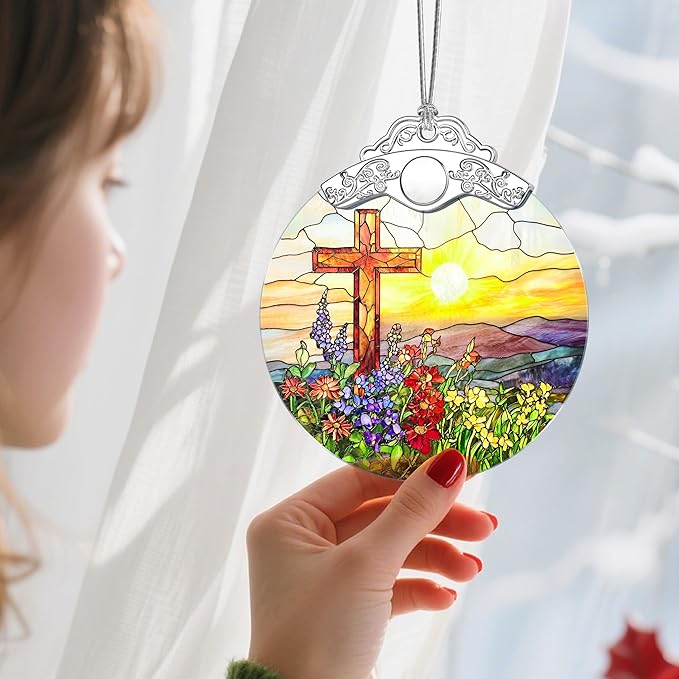 Stained Glass Ornament, Christmas Ornament, Hanging Ornaments for Home Decor & Christmas Tree Ornaments – Exquisite Holiday Decor, Xmas Gifts & Holiday Present - Cross