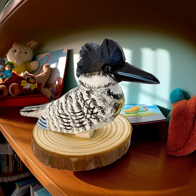 Wooden Bird Figurines Funny Desk Accessories Hand Carved Wood Decorative Small Birds Animal Miniature Statues Ornament for Home Room Decor (Black Beak)