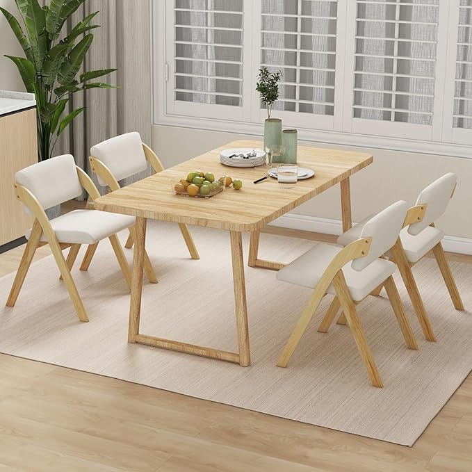 GOFLAME Folding Dining Chairs Set of 2, Upholstered Kitchen Chairs with Padded Seat & Backrest, Modern Side Chairs with Rubber Wood Legs for Home Office Events, Wedding, No Assembly Needed, Natural