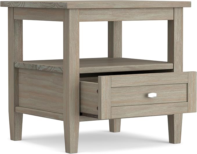 SIMPLIHOME Warm Shaker SOLID WOOD 20 inch Wide Rectangle Transitional End Side Table in Distressed Grey for the Living Room and Bedroom