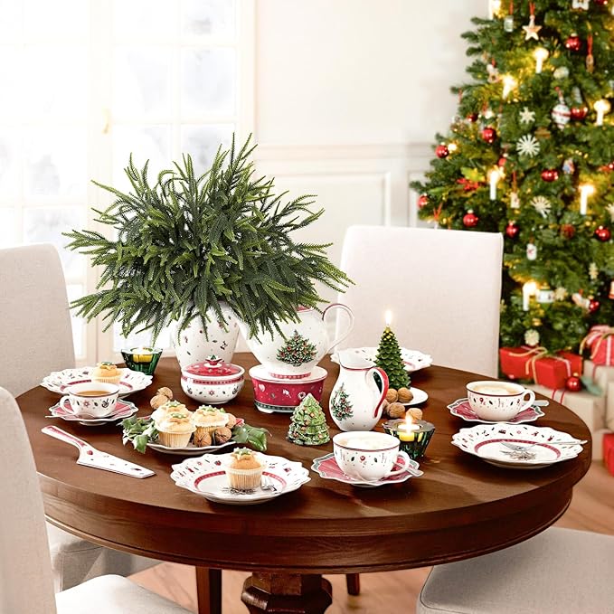 12Pcs Christmas Norfolk Pine Stems, 24'' Long Artificial Evergreen Norfolk Pine Branches, Real Touch Greenery Picks, Faux Floral Branch for Mantel DIY Xmas Home Decoration Indoor Christmas Decor