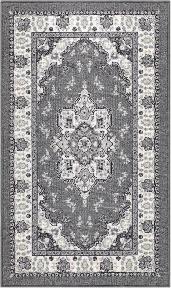 Antep Rugs Alfombras Oriental Traditional 2x4 Non-Skid (Non-Slip) Low Profile Pile Rubber Backing Kitchen Area Rugs (Gray, 2'3" x 4')