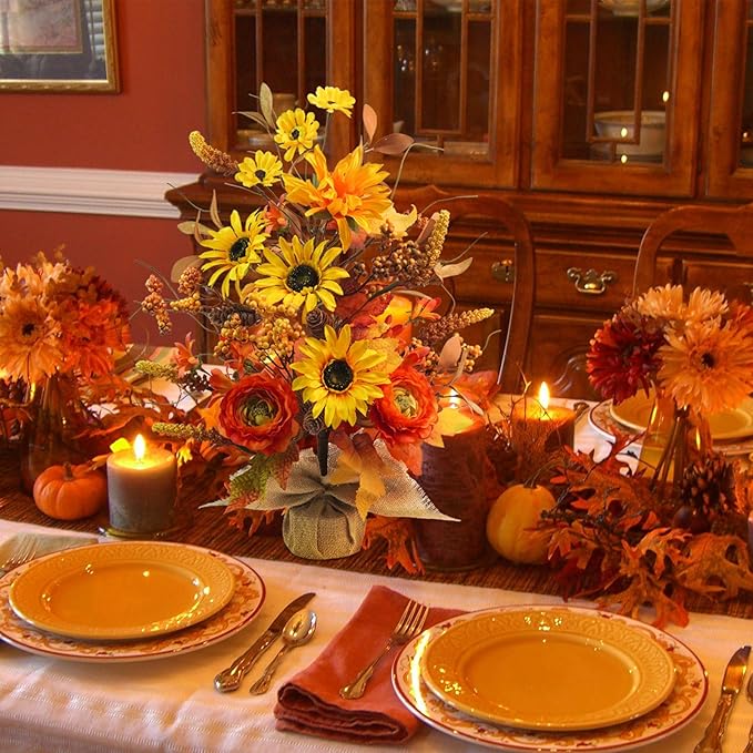 19.6" Fall Table Tree Decor, Artificial Tabletop Fall Tree with Fall Leaves Stems Fall Orange Flowers Fall Decorations for Indoor Outdoor Home Autumn Thanksgiving Table Centerpieces