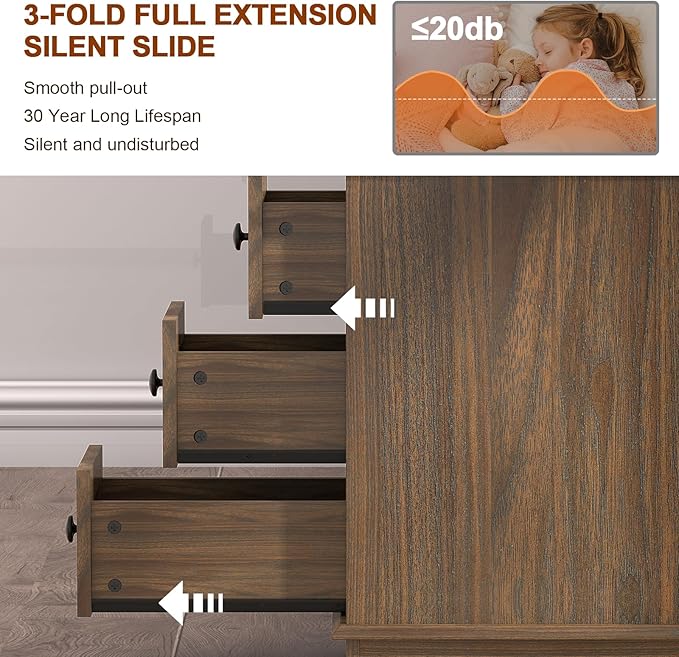 HIFYOBRO End Table with Flip Top Charging Station, Narrow Side Table with 3 Drawers, Wooden Nightstand, End Table with Storage for Living Room & Bedroom