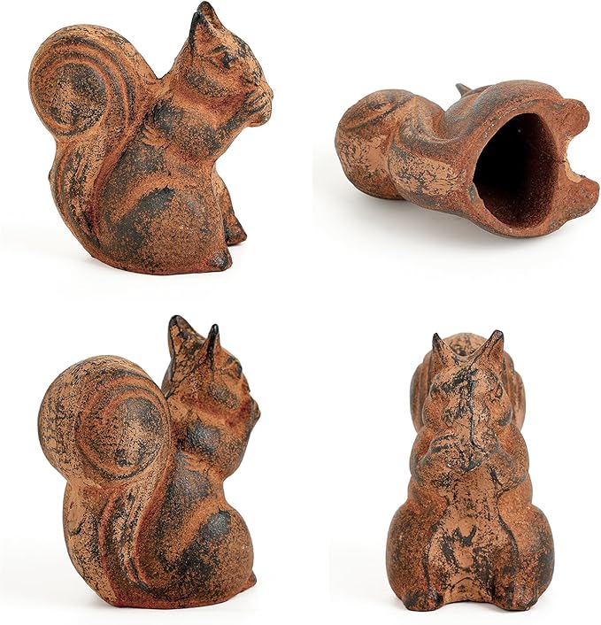 Sungmor Cast Iron Squirrel Statue, Vintage Animal Collection Figurines, Home Office Table Decor, Paperweight, Doorstop, Garden Lawn Cute Ornament, Rust Finish