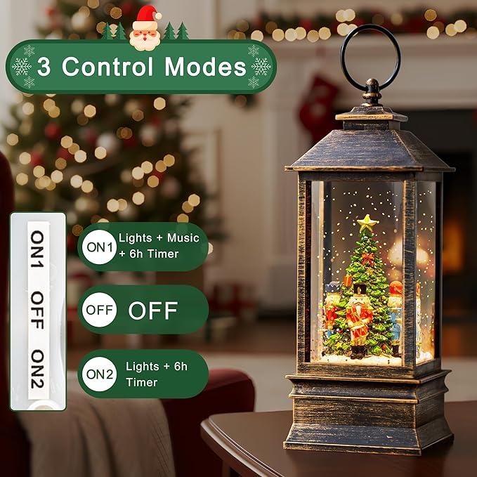 10.4" Christmas Snow Globe Water Lantern with Nutcracker Scene Battery Operated or USB Powered Musical Lighted Holiday Decoration for Tabletop Display for Family and Friends
