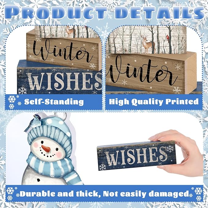 4 Pcs Christmas Snowman Decor Snowman Tiered Tray Decor Wooden Rustic Winter Block Sign Christmas Farmhouse Tabletop Centerpiece for Home Tabletop Kitchen Shelf Party Gift