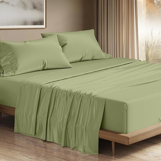 THREAD SPREAD 100% Egyptian Cotton Sheets Queen Size - 1200 Thread Count 4 PC Queen Sheet Set Egyptian Cotton, Sateen Weave Luxury Sheets Queen, High Thread Count Sheets, 17" Deep Pocket - Sage Green