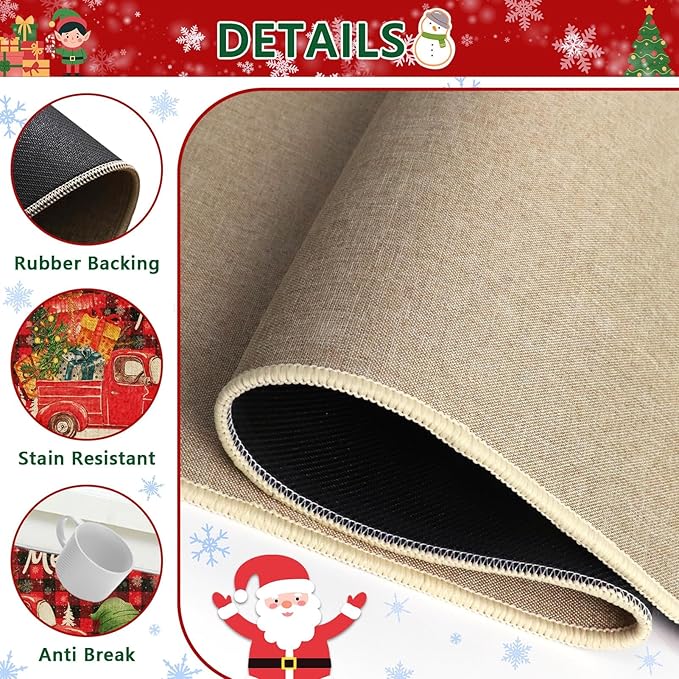 Christmas Trucks Red Buffalo Plaid Kitchen Rugs and Mats Non Skid Washable Set of 2, Gnome Xmas Kitchen Mats for Floor Decor