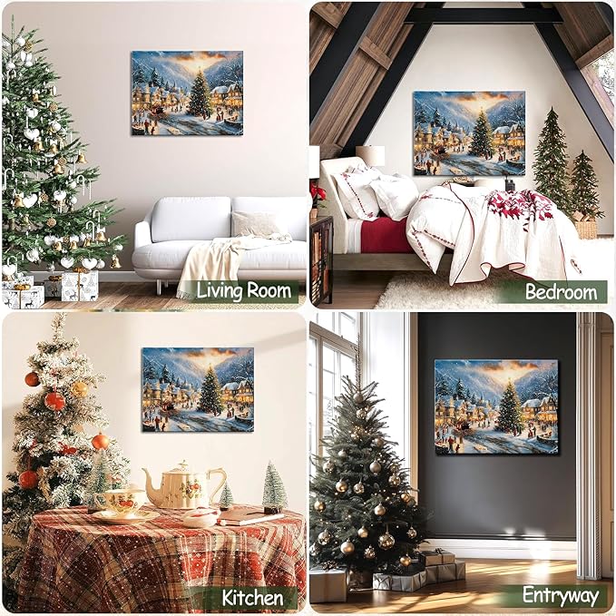 Vintage Christmas Country Canvas Wall Art, Framed Festive Santa Print Ready to Hang, Ideal Christmas Decorations for Home, Unique Holiday Gifts & Winter Decor