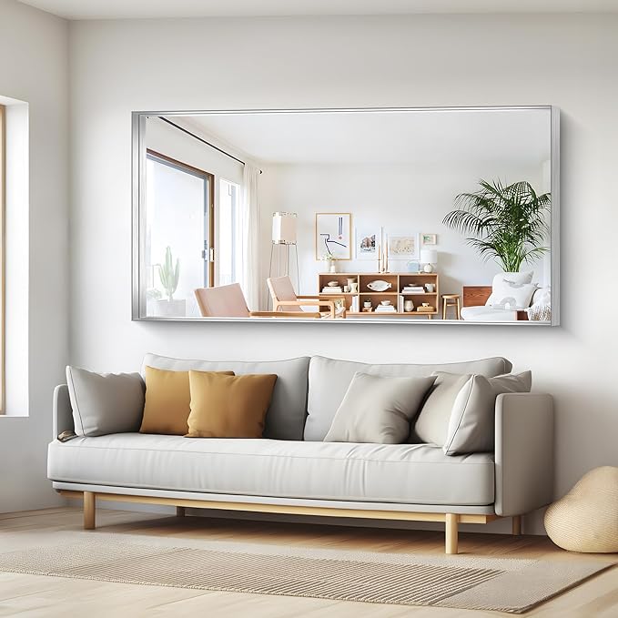 Silver Bathroom Mirror, 72x36 Inch Rectangular Framed Mirror, Large Wall Mounted Bathroom Vanity Mirror Over Sink for Bedroom,Restroom, Living Room, Hangs Vertically or Horizontally