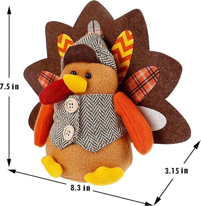Lulu Home Thanksgiving Tabletop Decoration - Set of 2 Plush Standing Turkey Couple & Shelf Sitters Centerpiece - Fall Home Decor