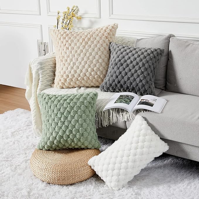 Yaertun Pack of 2 Super Soft Cozy Decorative Throw Pillow Covers Fuzzy Plush Faux Fur Luxury Cushion Cover Pillowcase for Sofa Couch Bed Livingroom 24x24 Inch Grey
