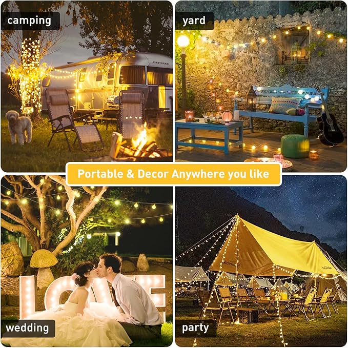 JMEXSUSS Globe Indoor String Lights Battery Operated, 100 LED Battery Powered String Lights Outdoor Waterproof, 33ft Twinkle String Light with Remote Timer for Bedroom Camping Decor, Warm White