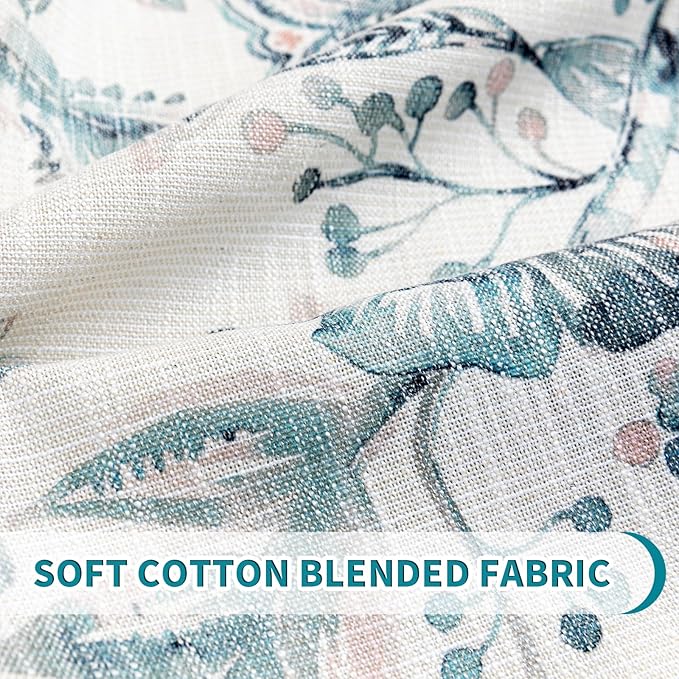 MYSKY HOME Floral Curtains Cotton Curtains 84 Inch Length Semi Sheer Curtains Light Filtering Curtains for Living Room Bedroom Floral Printing Window Treatment Grommet 2 Panels,Green