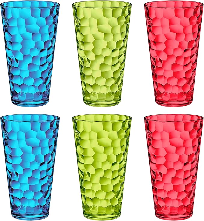 Amazing Abby - Iceberg - 30-Ounce Plastic Tumblers (Set of 6), Acrylic Drinking Glasses, Mixed-Color Reusable Plastic Cups, Stackable, BPA-Free, Shatter-Proof, Dishwasher-Safe