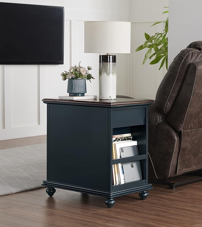 Martin Svensson Home Elegant Chairside End Table, 24 in x 16 in x 25 in, Blue with WalnutTop
