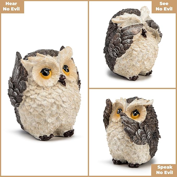 3 Wise Owl Statues, Adorable Owl Figurine for Shelf Decor, Retro Bird Sculpture Animal Decor for Living Room Bedroom Tabletop Mantel, Gift for Women Bird Lover, See No Evil Hear No Evil Speak No Evil