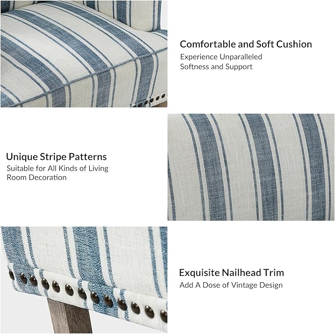 HULALA HOME Modern Armchair with Wooden Legs & Nailhead Trim, Comfy Upholstered Accent Chair for Living Room Bedroom Office(Stripe Pattern, Navy)