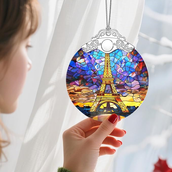 Christmas Ornaments: Stained Glass Ornament, Christmas Tree Ornament, Hanging Ornaments for Home Decor & Xmas Tree Decorations – Exquisite Holiday Decor, Gifts & Holiday Present - Eiffel Tower