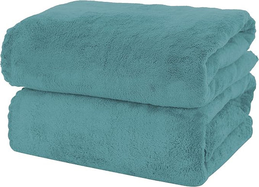 MOONQUEEN 2 Pack Premium Bath Towel Set - Quick Drying - Microfiber Coral Velvet Highly Absorbent Towels - Multipurpose Use as Bath Fitness, Bathroom, Shower, Sports, Yoga Towel (Teal)