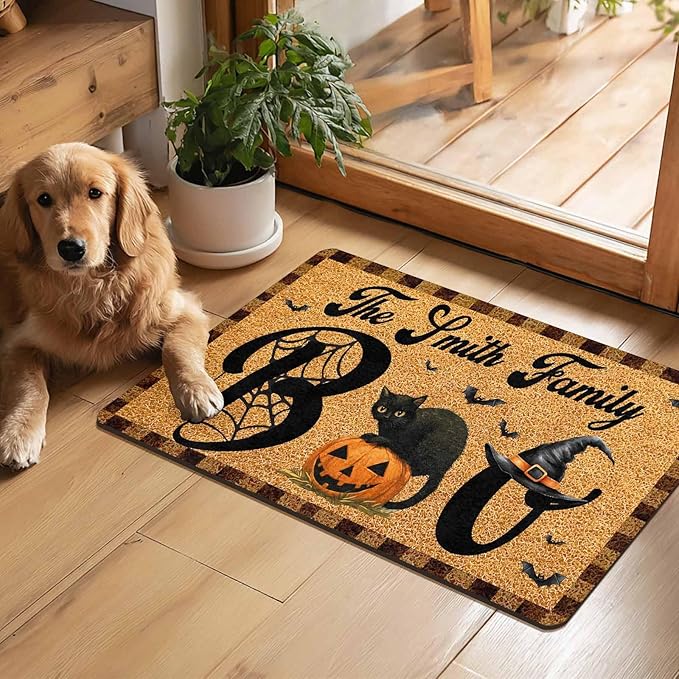 Personalized Halloween Door Mat Custom Happy Halloween Non-Slip Indoor Doormat Customized Halloween Fall Home Decor for Friend