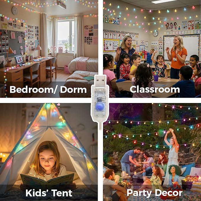 suddus Classroom Lights Plug in, 33ft 100 Led USB Pastel Fairy Lights with Timer, Globe String Lights Indoor for, Dorm, Party, Room, Outdoor, Tree, Patio, Garden, Christmas Decoration