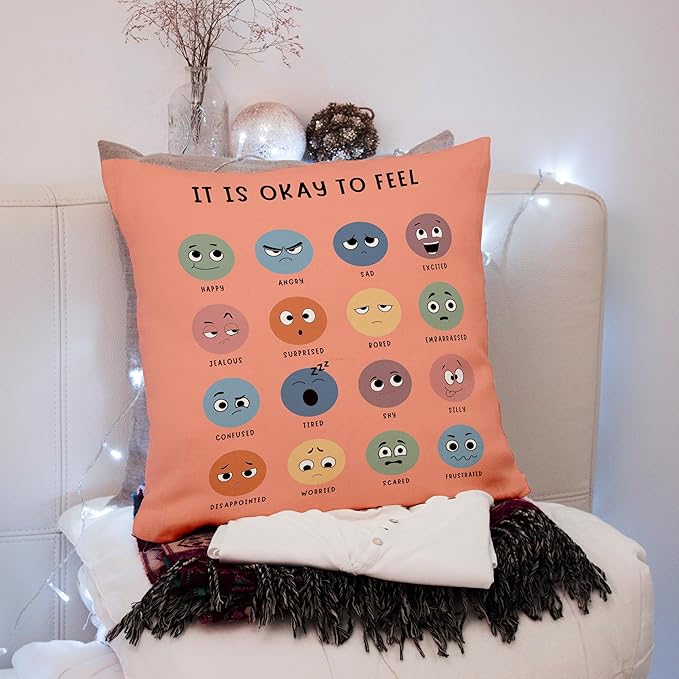 Nogrit Calming Corner, Mental Health Pillowcase Pink-Orange Pillow Cover, Counseling Office Must Haves Decor for Home Mental Health Counselor Gifts, Calming Corner Pillow Covers 18x18