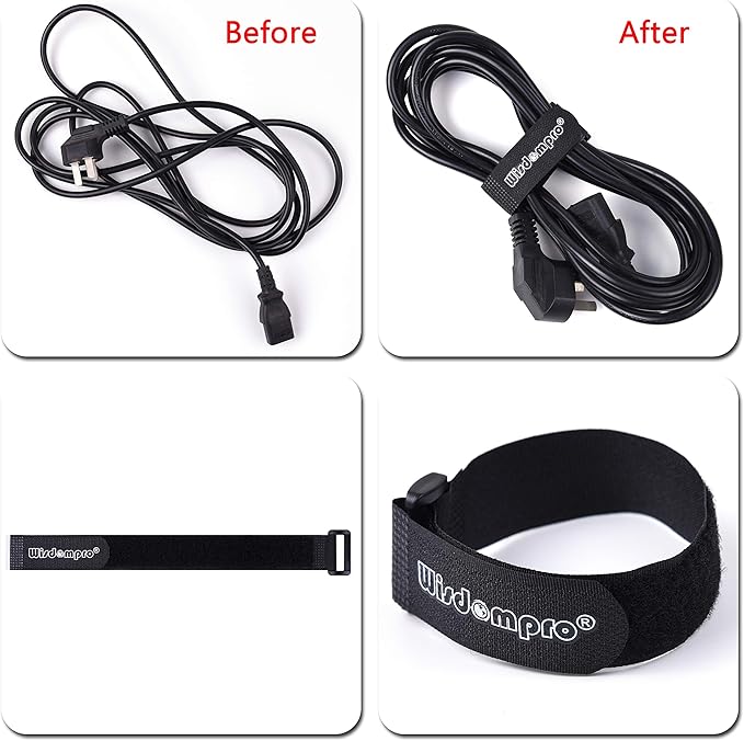 20 Pack (8 12 18 24 Inches) Hook and Loop Reusable Fastening Cable Tie Down Straps by Wisdompro - Reusable, Durable Functional Ties to Keep Your Home, Office, Workspace from Tangled Messes of Cords