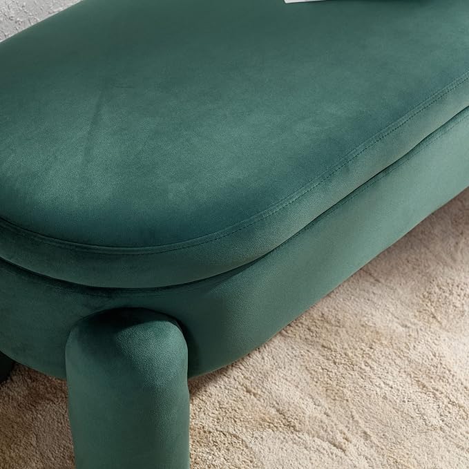 DUOMAY Velvet Storage Ottoman Bench, Upholstered Fabric Storage Bench End of Bed Stool for Bedroom Living Room Entryway, 44.75" Width, Green