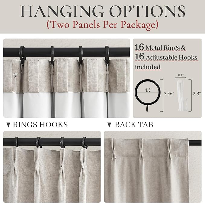 100% Blackout Thermal Curtains 84 Length 2 Panels Set for Bedroom, Linen Windows Pinch Pleated Drapes with Hooks for Track 7ft Modern Rustic Living Room Darkening Curtains 84 Inches Long Off White