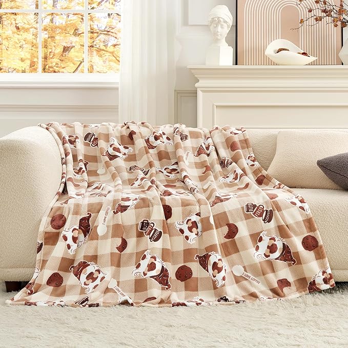 Cozy Bliss Coffee Gnome Throw Blanket - Warm MilkyPlush™ Throw Blankets,Ultra Soft Cozy Blankets for Couch,Sofa and Bed,Brown,50X60inches