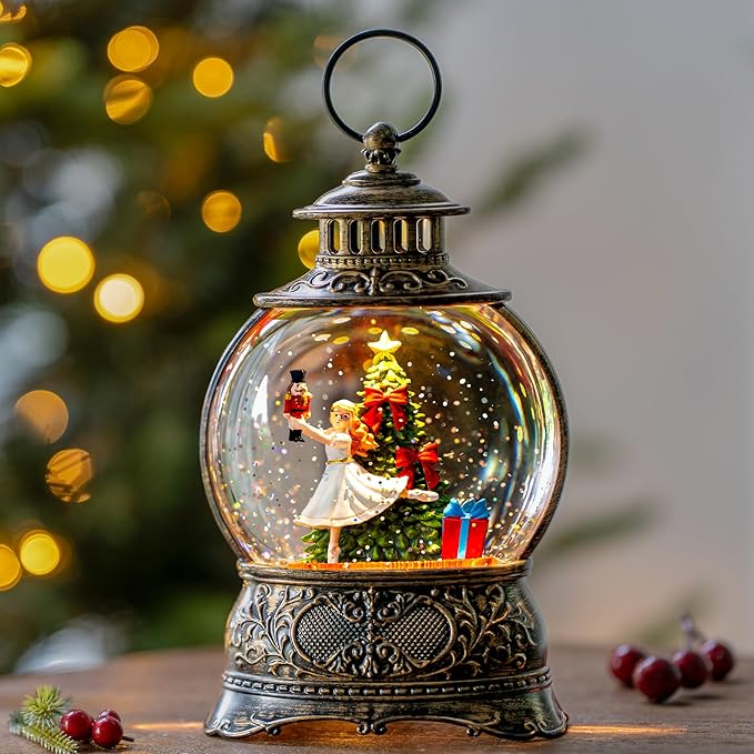 9.8" Christmas Snow Globe Water Lantern with Clara & Nutcracker Suite Scene Battery Operated or USB Powered Musical Lighted Holiday Decoration for Tabletop Display for Family and Friends
