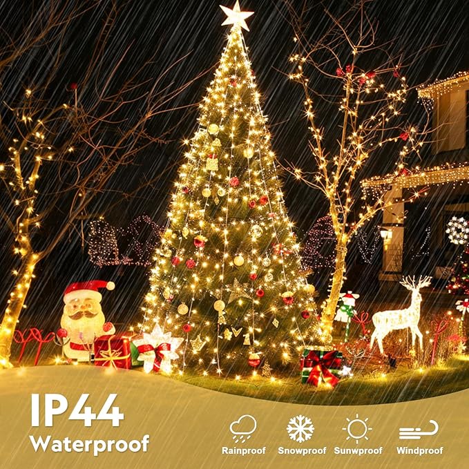 JMEXSUSS 400 LED String Lights Indoor Outdoor Waterproof, 132 ft Warm White Christmas Lights Plug in with Remote, 8 Modes Christmas String Lights for Bedroom Outside Patio Home Party Xmas Tree Decor