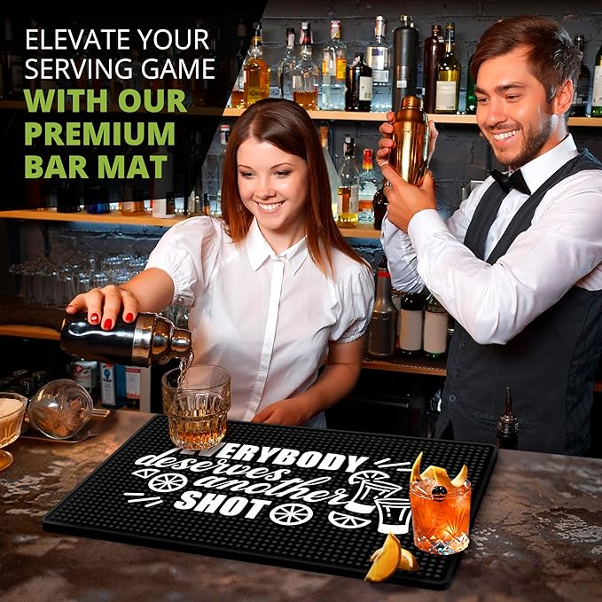 Everybody Deserves Shot Bar Mat for Countertop - Ideal for Bartending & Home Bar Spill-Proof, Durable, Non-Slip Rubber Mat - Large Size 18"x12" - Bar Mats for Home Bar - Thick Rubber Mat