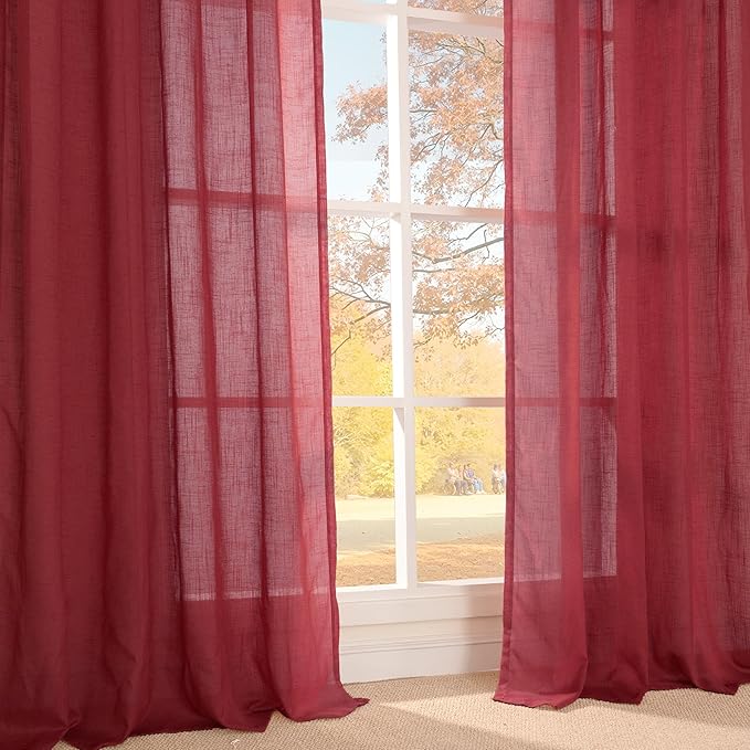 BGment Burgundy Semi Sheer Curtains for Living Room 84 Inch Length 2 Panels Set, Linen Textured Window Drapes Light Filtering with Rod Pocket for Bedroom Christmas Decor Lightweight, 52 X 84 Inch