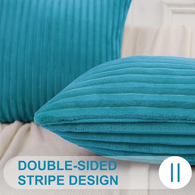 Simmore Decorative Throw Pillow Covers 26x26 Set of 2, Soft Natural Plush Flannel Double-Sided Fluffy Couch Pillow Covers for Sofa Living Room, Teal