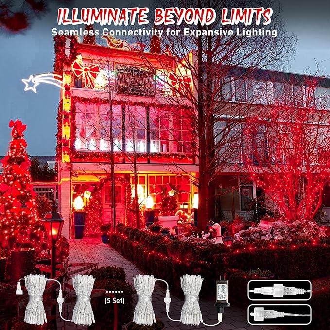 JMEXSUSS 150 LED Red Halloween Lights Indoor Outdoor Waterproof, Connectable 59 Ft Red String Lights Plug in, 8 Modes Christmas Light for Bedroom Patio Party Halloween Decor