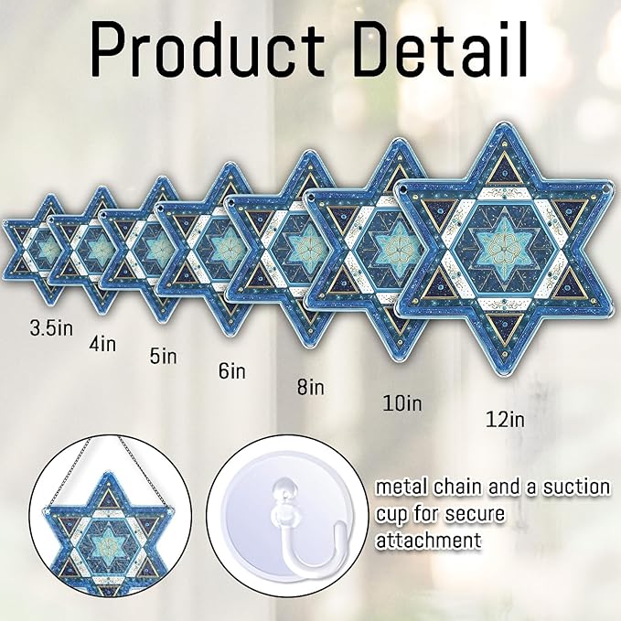 Star of David Suncatchers for Windows - Jewish Ornaments, Personalized Hanukkah Ornaments for Tree, Christmas Stained Glass Suncatcher, Hanukkah Gifts for Women Men