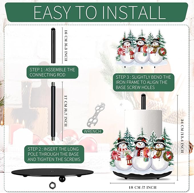Christmas Paper Towel Holder Christmas Snowman Tree Paper Towel Stand Metal Accessories Winter Holiday Kitchen Decor Farmhouse Rustic Indoor Home Bathroom Decor for Countertops