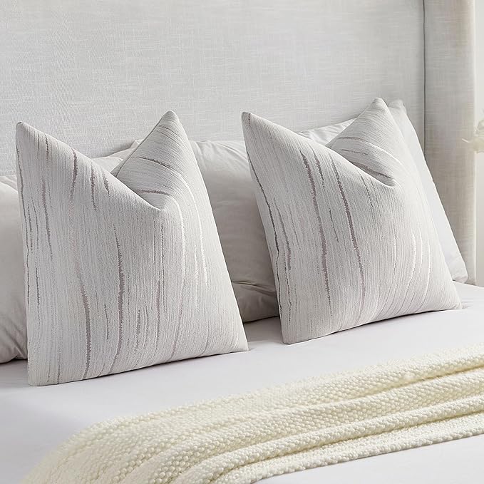 FUTEI Grey Chenille Decorative Throw Pillow Covers 22x22 Inch Set of 2,Soft Embossed Striped Textured Cushion Case,Modern Home Decor for Couch Bed Living Room