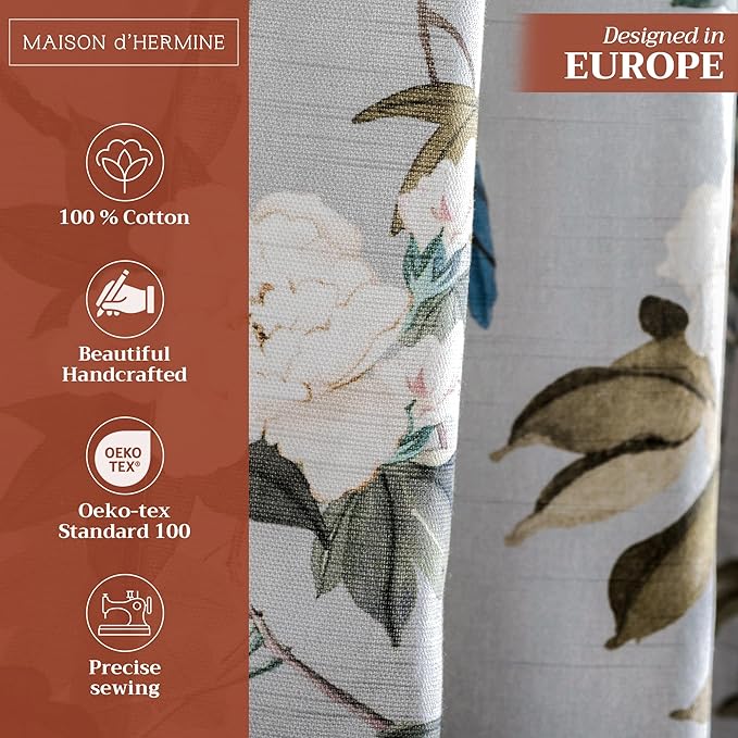 Maison d' Hermine Curtains for Living Room 100% Cotton 84 inch Length One Panel Light Filtering Curtains for Bedroom Windows with Rod and Loop Pockets Drapes (Hokuzai Green, 50" W x 84" L)