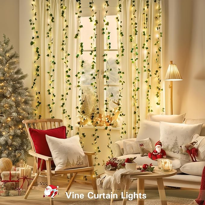 JMEXSUSS Vines Lights for Bedroom, 200 LED Vines Fairy Lights, Artificial Ivy Leaf Light for Wall Curtain Wedding Party Indoor Decor, 6.5ft x 6.5ft with Remote